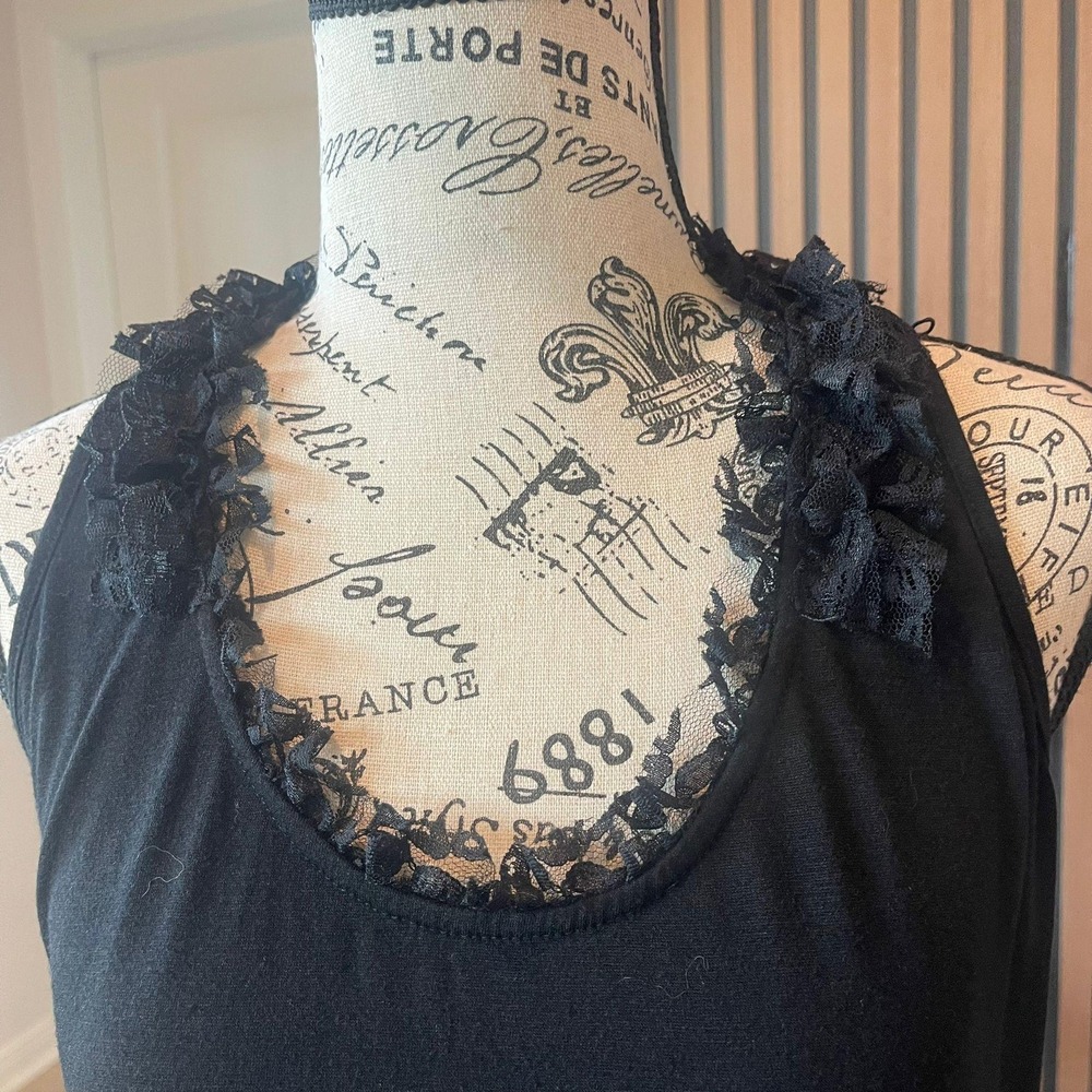 y2k Self Esteem Black Tank Top Ruffle Lace Halter Tie Back‎ Sleeveless XL - Picture 6 of 7